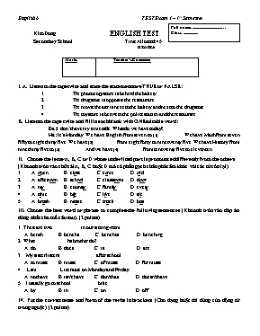 Đề kiểm tra học kì I Tiếng anh lớp 6 - Trường THCS Kim Đồng
